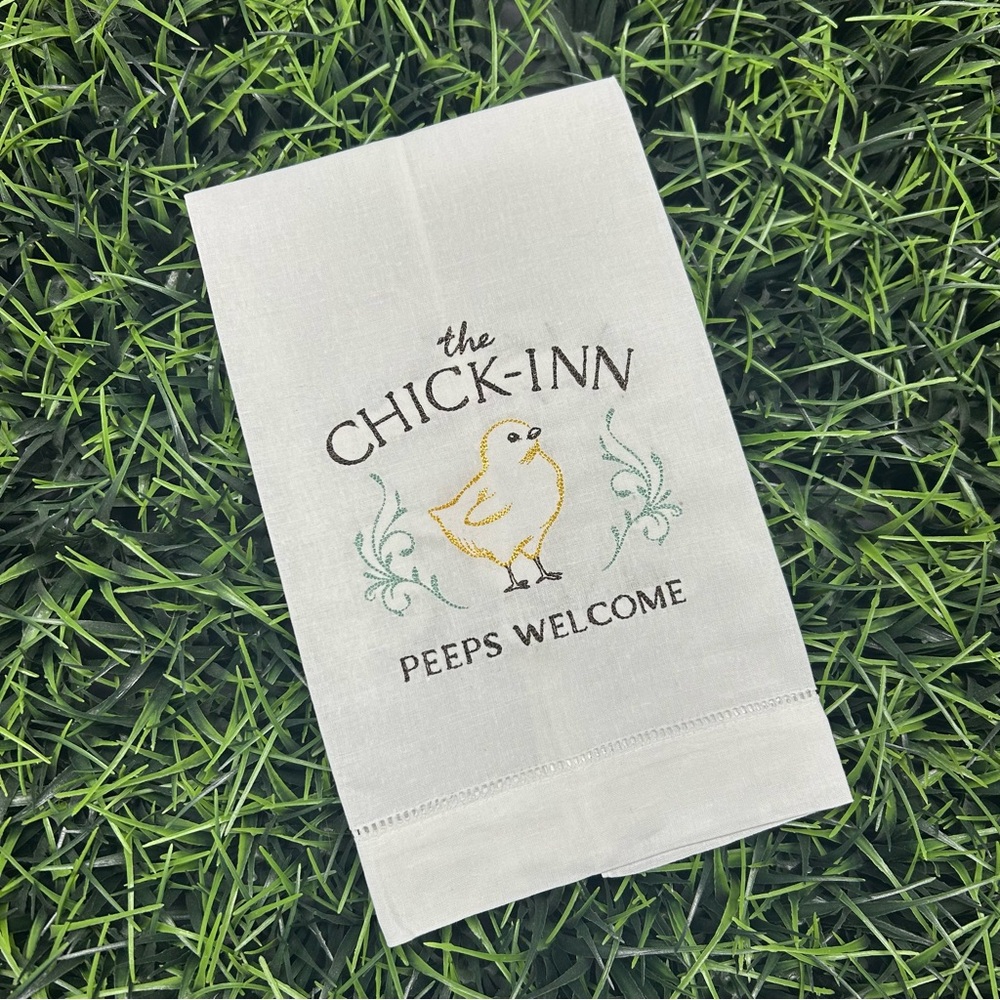 Easter/Spring Embroidered Chicken Chick-Inn tea towel